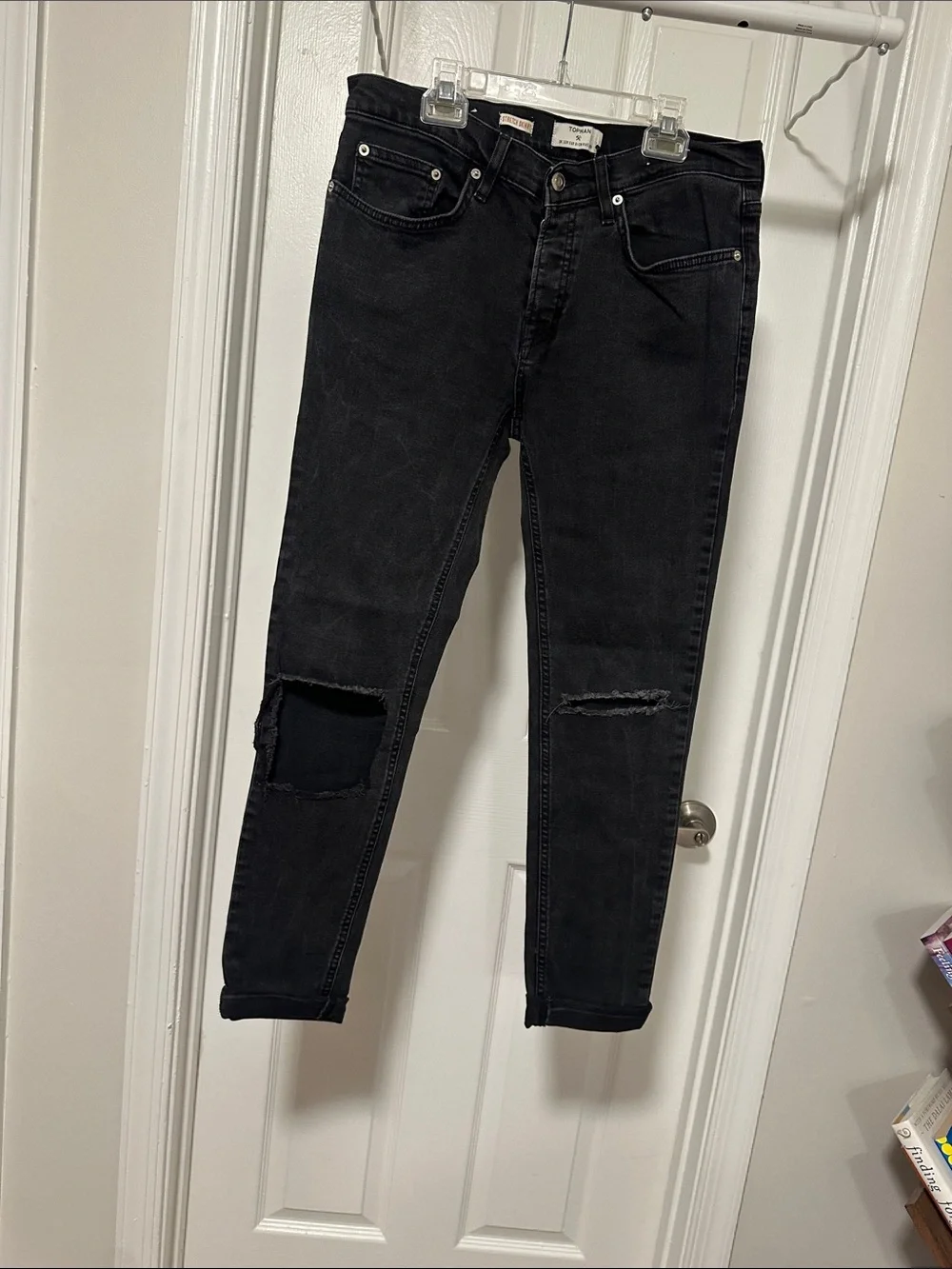 Topman Black Skinny Jeans with Distressed Knees
